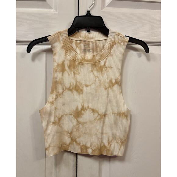 NWOT AERIE Women’s Rebel Cropped White Beige Tie Dye Tank Top L Large NEW - Picture 4 of 6